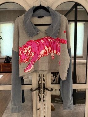 Dressed In LALA Sticks and Stones Mixed Media Pullover, Sz L/XL